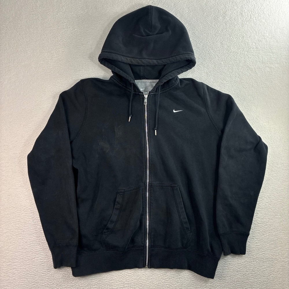 Y2K Nike Full Zip Hoodie Men XL Black Drawstring Jacket Athleisure Casual